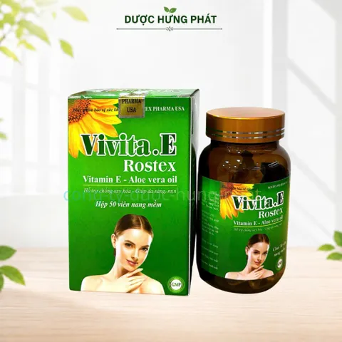 Viên uống Vivita.E Rostex giúp bổ sung vitamin E, chống oxy hóa, bảo vệ và hạn chế lão hóa da, da sáng, mịn hộp 30 viên