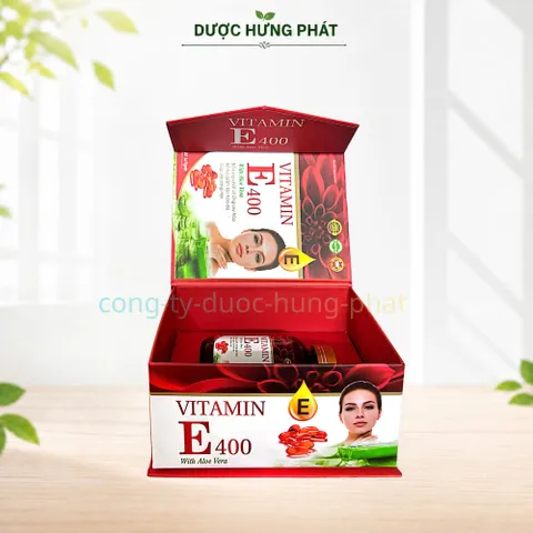 Viên uống Vitamin E 400 With Aloe Vera giúp bổ sung chất chống oxy hóa, giảm lão hóa da, giúp da sáng mịn hộp 30 viên