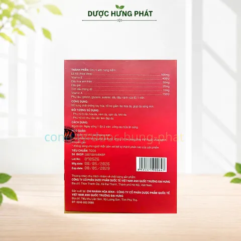 Viên uống Vitamin E 400 With Aloe Vera giúp bổ sung chất chống oxy hóa, giảm lão hóa da, giúp da sáng mịn hộp 30 viên
