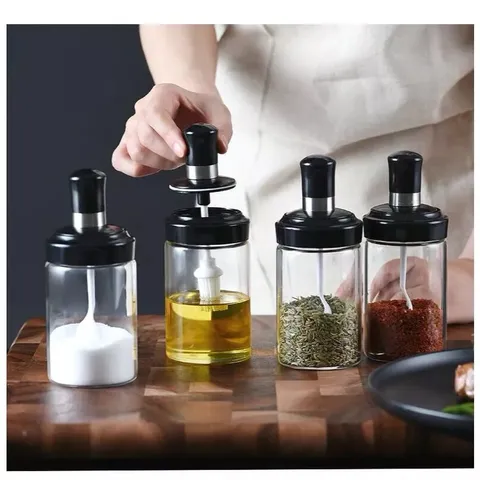 Sét 5 Hũ Thuỷ Tinh cao cấp đựng gia vị nhà bếp kèm MUỖNG 250ml