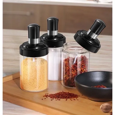 Sét 5 Hũ Thuỷ Tinh cao cấp đựng gia vị nhà bếp kèm MUỖNG 250ml