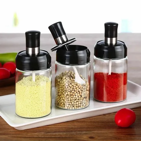 Sét 5 Hũ Thuỷ Tinh cao cấp đựng gia vị nhà bếp kèm MUỖNG 250ml