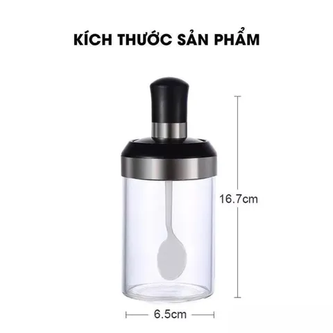 Sét 5 Hũ Thuỷ Tinh cao cấp đựng gia vị nhà bếp kèm MUỖNG 250ml