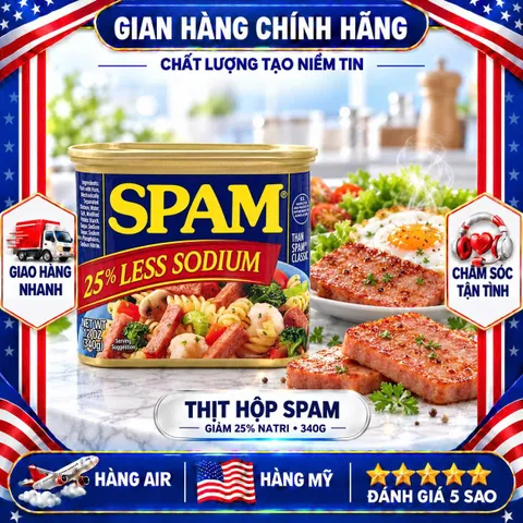 THỊT HỘP SPAM GIẢM MUỐI 25% LESS SODIUM MỸ HỘP THIẾC 340G