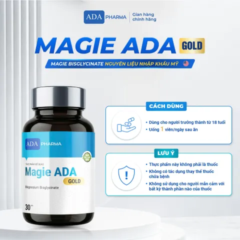 Thực phẩm bổ sung MAGIE ADA GOLD 2IN1 – Magie Bisglycinate, Magie Lactat, Kẽm & Vitamin B6, Hộp 30 viên.