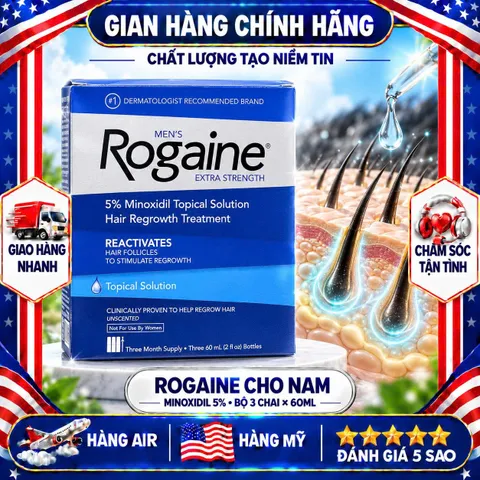 DUNG DỊCH HỖ TRỢ MỌC TÓC CHO NAM ROGAINE 5% MINOXIDIL HỘP 3 CHAI MỸ