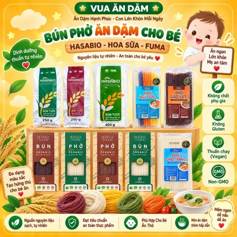BÚN GẠO TƯƠI PHỞ GẠO TƯƠI HỮU CƠ SẤY KHÔ HOA SỮA / VIETSUISSE / HASABIO cho bé và cả nhà