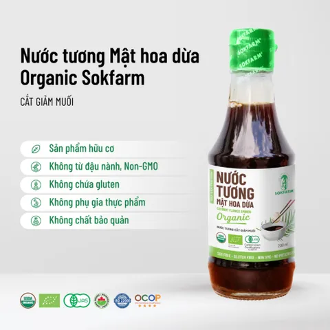 Nước tương mật hoa dừa hữu cơ Sokafarm, Nước tương từ mật hoa dừa không đậu nành, không đường, ít muối cho bé ăn dặm