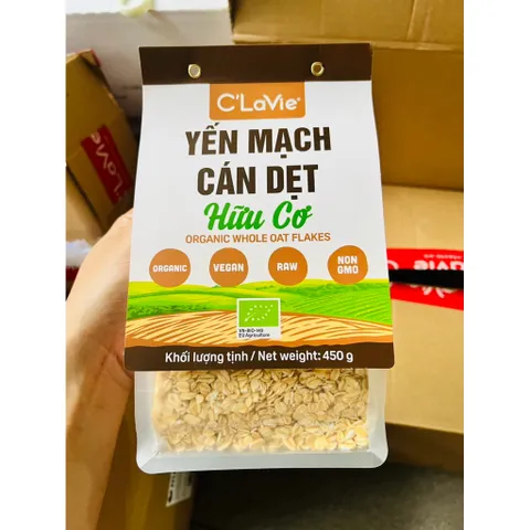 Yến mạch hữu cơ C'Lavie cán dẹt, cán vỡ size 450g-200g-70g cho bé ăn dặm từ 6m