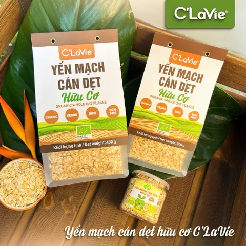 Yến mạch hữu cơ C'Lavie cán dẹt, cán vỡ size 450g-200g-70g cho bé ăn dặm từ 6m