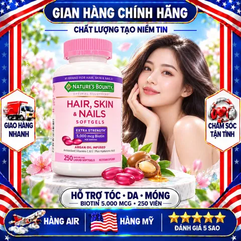 hair skin nails Viên Uống Đẹp Da, Tóc, Móng Hair Skin Nail Nature's Bounty 250 Viên Mỹ