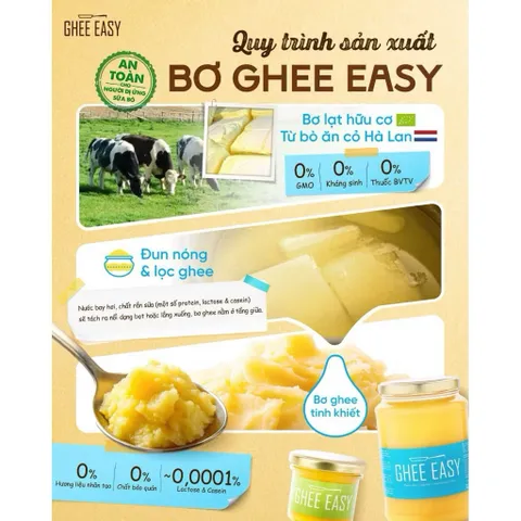  Bơ Ghee Hữu Cơ EASY–Ghee Butter Organic, Không Lactose, Giàu Dinh Dưỡng, Dành Cho Bé Ăn Dặm & Gia Đình