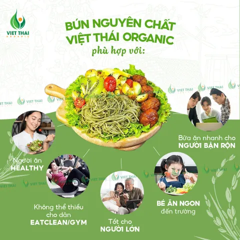 Bún Ngũ Sắc Việt Thái Organic Sạch Nguyên Chất Eat Clean Ăn Dặm Siêu Ngon Tiện Lợi Gói 500G