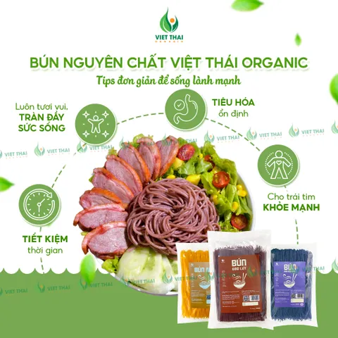 Bún Ngũ Sắc Việt Thái Organic Sạch Nguyên Chất Eat Clean Ăn Dặm Siêu Ngon Tiện Lợi Gói 500G