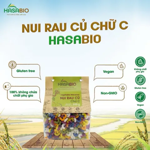 Nui Xoắn rau củ, Nui Maccaroni chữ C rau củ cho bé ăn dặm và cả nhà-HasaBio