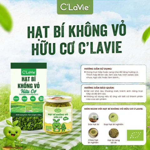 Hạt Bí Xanh Không Vỏ Hữu Cơ C'lavie 200g