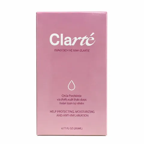Dung Dịch Vệ Sinh Phụ Nữ Clarté Organic Có Postbiotic Và Thảo Dược Thiên Nhiên, Hỗ Trợ Cân Bằng pH, Dưỡng Ẩm, Làm Sạch Dịu Nhẹ, Chăm Sóc Hệ Vi Sinh Vùng Nhạy Cảm