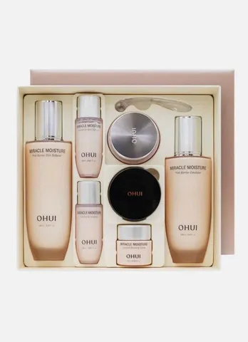 Bộ Dưỡng Da Ohui Miracle Moisture Special 7 Món - Đủ Bộ Chăm Sóc Da, Cung Cấp Ẩm, Dưỡng Trắng, Tặng Phấn Nước Mini 5gr