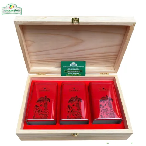 Trà Đinh Ngọc Tiến Vua - Hộp Gỗ Thông 200g - 300g - Trà Sạch Tân Cương Xanh