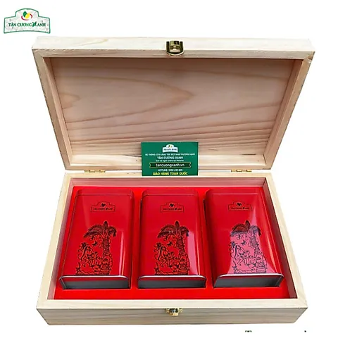 Trà Tân Cương 300gram Hộp Gỗ Thông , Hộp Trà Tân Cương Gỗ Thông TCX 3 - 300gram Trà Ấm
