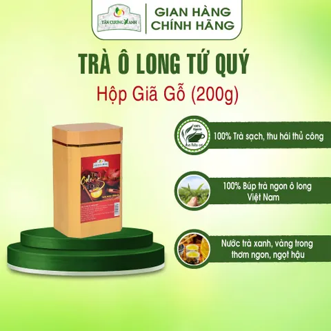 Trà Ô Long Tứ Qúy - Hộp Giả Gỗ 200gram Trà Sạch Tân Cương Xanh
