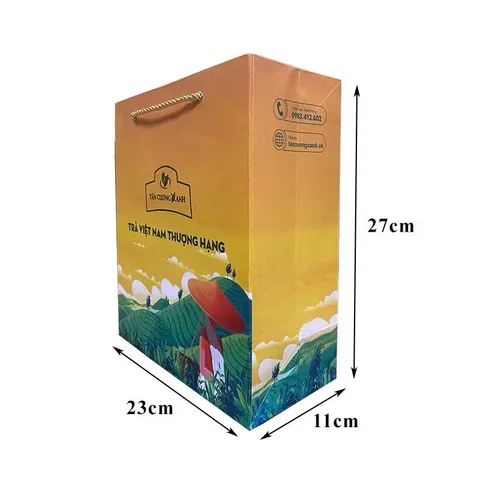 Túi Giấy Đựng Trà Tân Cương Xanh - Túi Giấy Đựng Quà Biếu Sang Trọng - Đựng Vừa 1kg, 2kg Trà Thái Nguyên