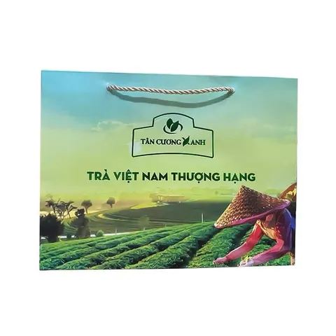 Túi Giấy Đựng Trà Tân Cương Xanh - Túi Giấy Đựng Quà Biếu Sang Trọng - Đựng Vừa 1kg, 2kg Trà Thái Nguyên