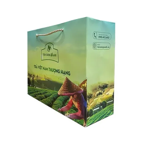 Túi Giấy Đựng Trà Tân Cương Xanh - Túi Giấy Đựng Quà Biếu Sang Trọng - Đựng Vừa 1kg, 2kg Trà Thái Nguyên