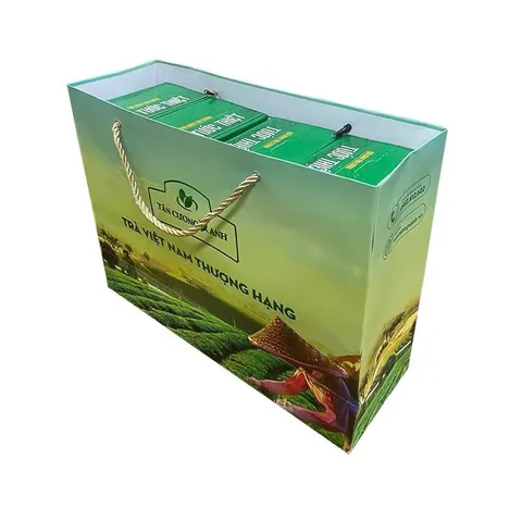 Túi Giấy Đựng Trà Tân Cương Xanh - Túi Giấy Đựng Quà Biếu Sang Trọng - Đựng Vừa 1kg, 2kg Trà Thái Nguyên