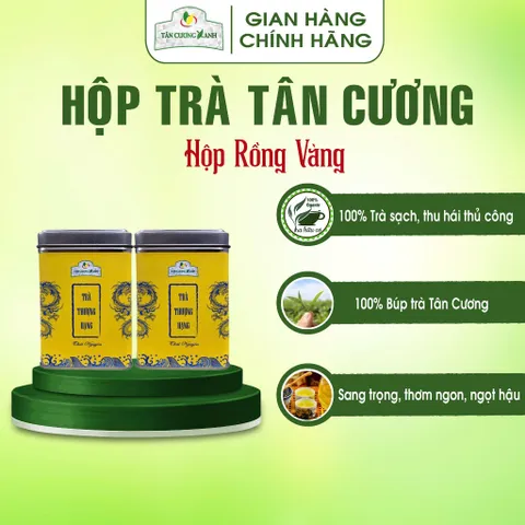 Hộp Trà Thái Nguyên QT15 - 100gram Hộp Rồng Vàng Trà Sạch Tân Cương Xanh