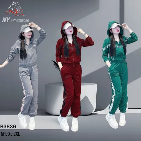 Sét bộ thể thao nữ có mũ thu đông chất gió lụa 2 lớp NY3836 Đẹp
