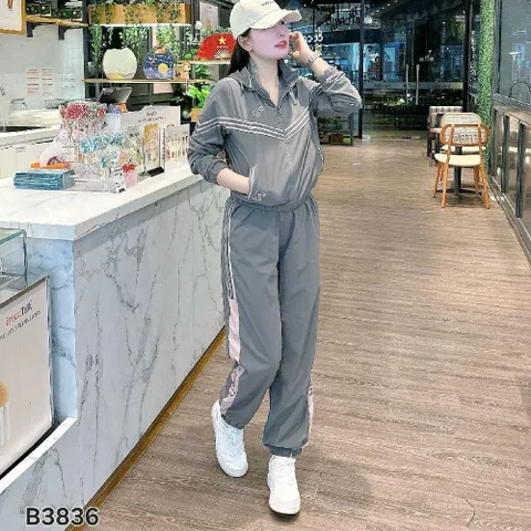 Sét bộ thể thao nữ có mũ thu đông chất gió lụa 2 lớp NY3836 Đẹp