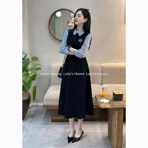 Váy sơmi công sở phối tay thu đông thiết kế trẻ đẹp LADY
