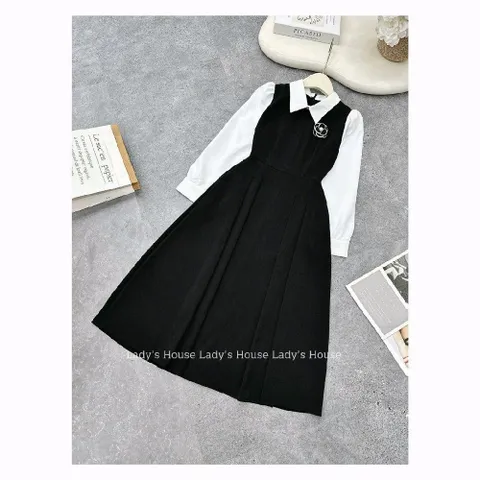Váy sơmi công sở phối tay thu đông thiết kế trẻ đẹp LADY