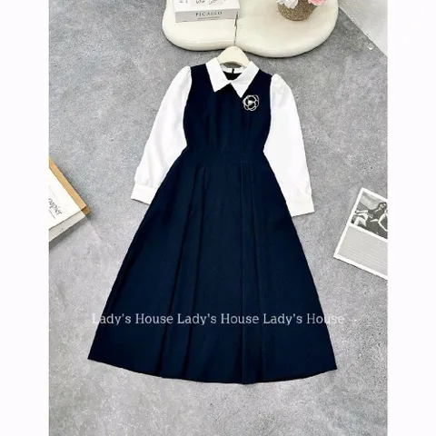 Váy sơmi công sở phối tay thu đông thiết kế trẻ đẹp LADY