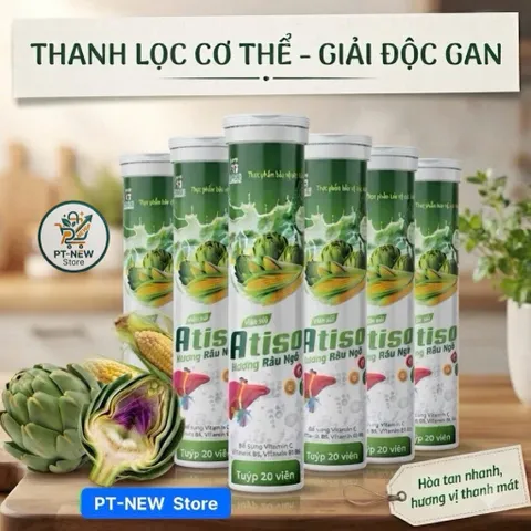 Viên Sủi ATISO Hương Râu Ngô-Giúp Thanh Nhiệt,Mát Gan,Bổ Sung VitaminC B1 B6 Cho Cơ Thể(T/20v/3,8g)