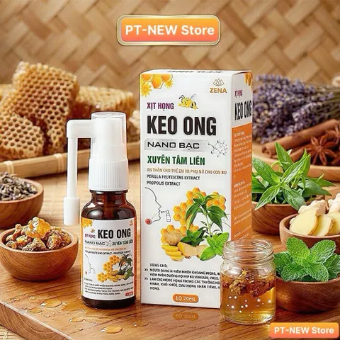 Xịt Họng Keo Ong Nano Bạc Xuyên Tâm Liên 20ml-Hỗ trợ giảm ho, rát họng, các vấn đề về hô hấp