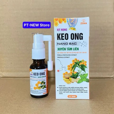 Xịt Họng Keo Ong Nano Bạc Xuyên Tâm Liên 20ml-Hỗ trợ giảm ho, rát họng, các vấn đề về hô hấp
