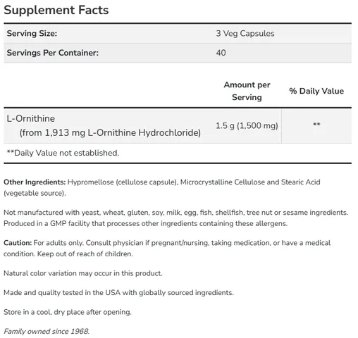 Viên Uống Bổ Sung L-Ornithine NOW Hỗ Trợ Đồng Hóa Protein Chức Năng Cơ Bắp - YoungFit