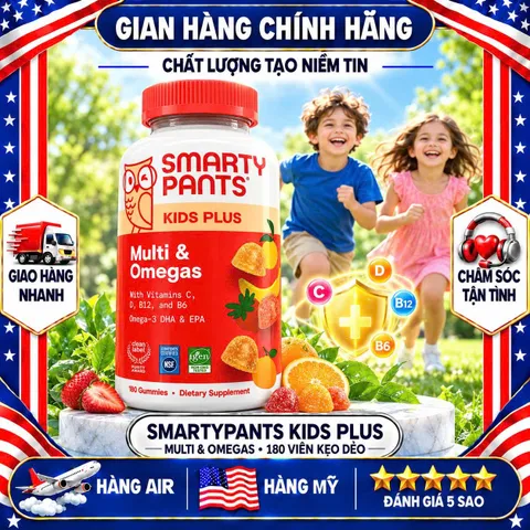 KẸO DẺO VITAMIN VÀ OMEGA 3 CHO BÉ SMARTYPANTS KIDS PLUS MỸ 180V
