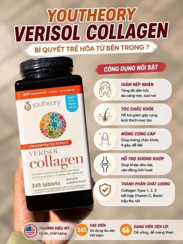 VIÊN UỐNG COLLAGEN YOUTHEORY VERISOL MẪU MỚI MỸ HỘP 345 VIÊN