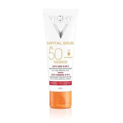(Chính gốc) Kem Chống Nắng Vichy Capital Soleil Anti-Ageing 3-in-1 SPF50 - Bảo Vệ Da Khỏe Mạnh, Giảm Lão Hóa - Phù Hợp Mọi Loại Da