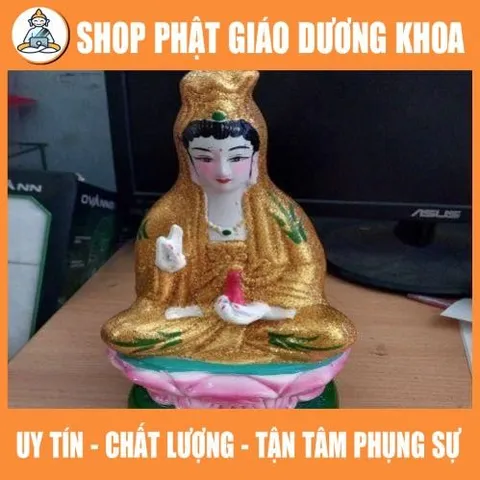 Tuọng Mẹ quan âm vàng 30cm đất nung cực đẹp