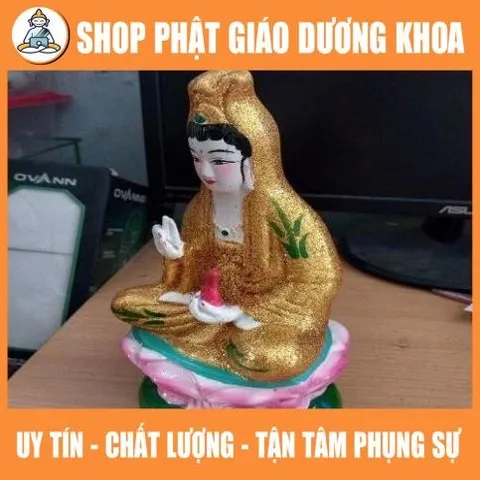Tuọng Mẹ quan âm vàng 30cm đất nung cực đẹp