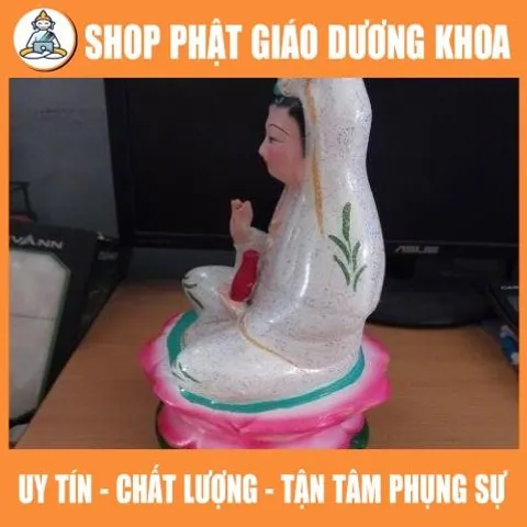 Tôn tượng quan âm 30cm trắng vẻ hồng cực đẹp bằn đất nung