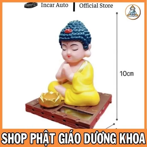 Tượng Phật A Di Đà Gật Gù Trang Trí Taplo Xe Hơi Chất Liệu Nhựa ABS Dùng Năng Lượng Mặt Trời cực đẹp
