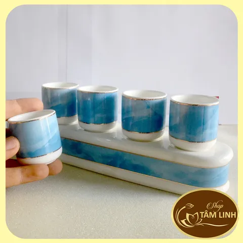 Án năm-Bộ năm ly nước thờ cúng bàn thờ GỐM SỨ CAO CẤP 890731