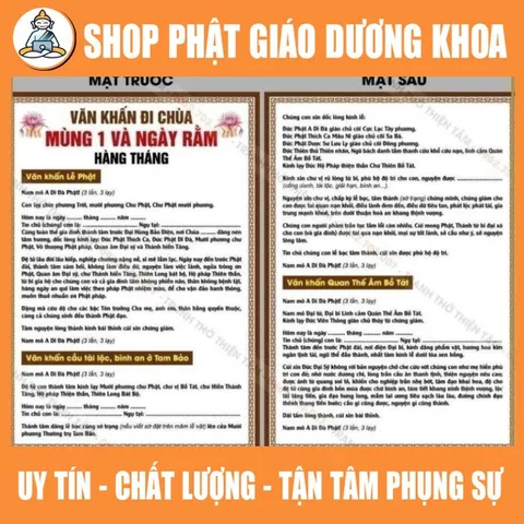 TO102 - Tờ Chú  VĂN KHẤN ĐI CHÙA Mùng 1 và Ngày Rằm hàng tháng, IN 2 MẶT ÉP PLATICS  DƯƠNG KHOA SHOP