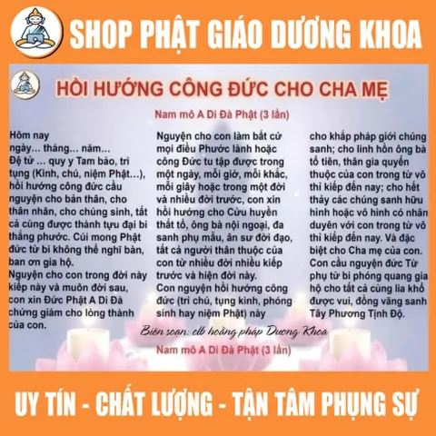 Tờ Hồi Hướng Công Đức Đọc Cùng Với Chú Đại Bi, Chú Dược Sư  DƯƠNG KHOA SHOP