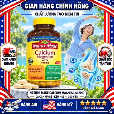 CANXI NATURE MADE CALCIUM MAGNESIUM ZINC VỚI D3 MỸ HỘP 300 VIÊN